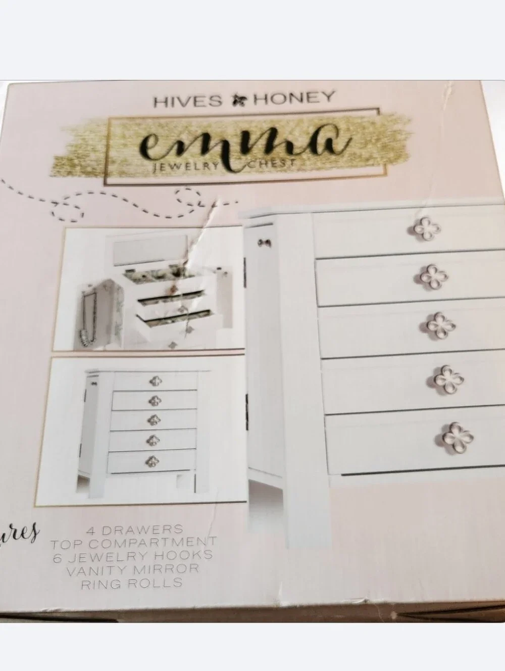 Hive & Honey Emma Jewelry Chest in White ■ NIB》 FIRM》 READ BELOW